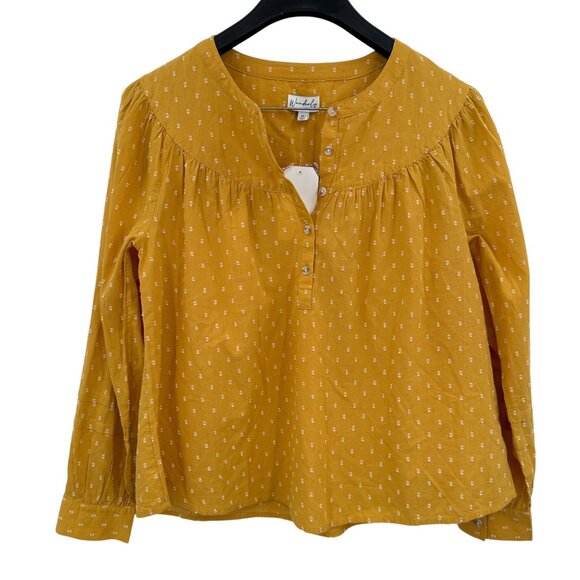 Wonderly Long Sleeve Shirt Yellow Gold Puff Sleeve BOHO Embroidered Medium NWT - Picture 1 of 8